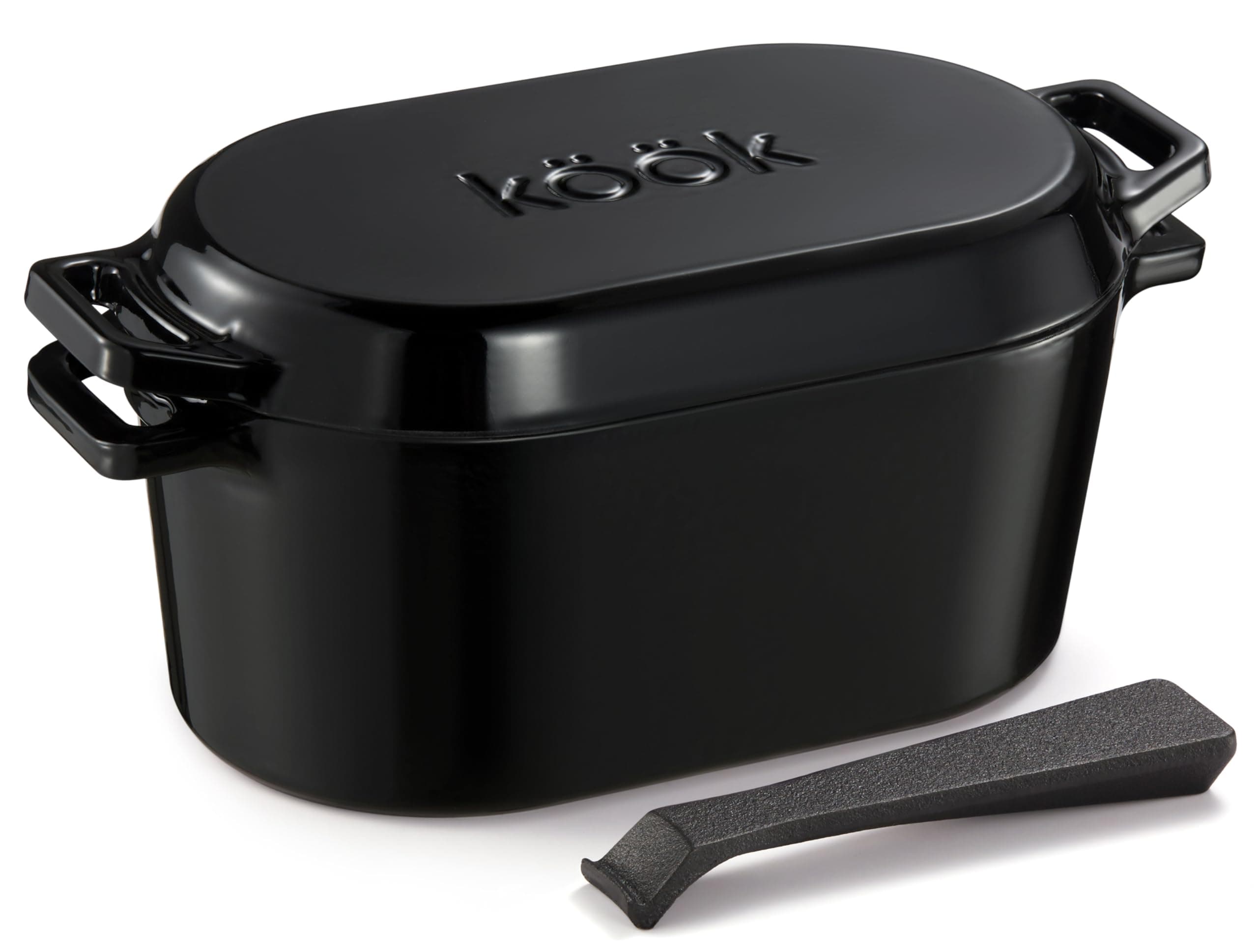 Kook Oval Enameled Cast Iron Dutch Oven, 3.4 Qt, for Sourdough Bread Baking