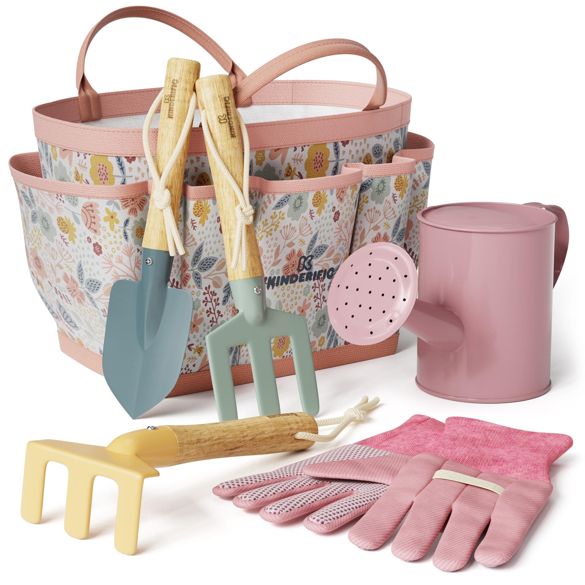 Kinderific Kids Gardening Tool Set, 7-Piece Kit with Tote Bag