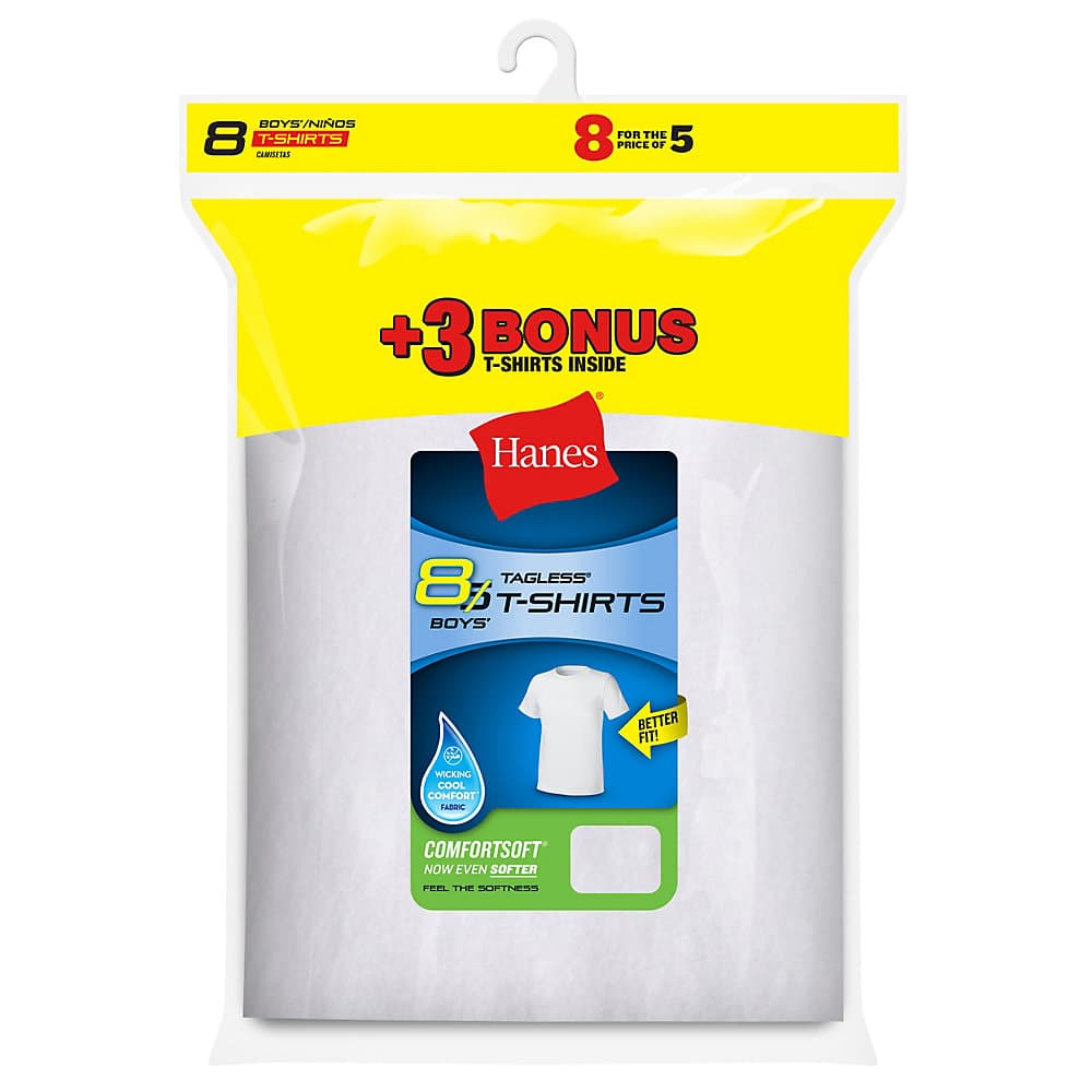 Hanes ComfortSoft Boys' Crewneck Undershirt, White, 8-Pack