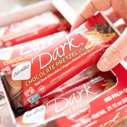 NuGo Dark, Pretzel w/SS, 12g Vegan Protein Bar, Gluten Free, 24 Count