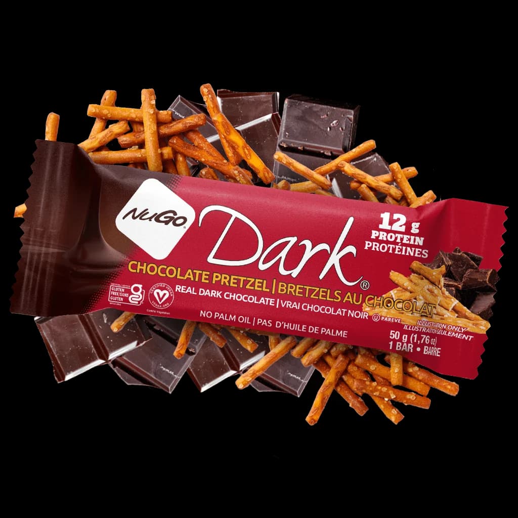 NuGo Dark, Pretzel w/SS, 12g Vegan Protein Bar, Gluten Free, 24 Count